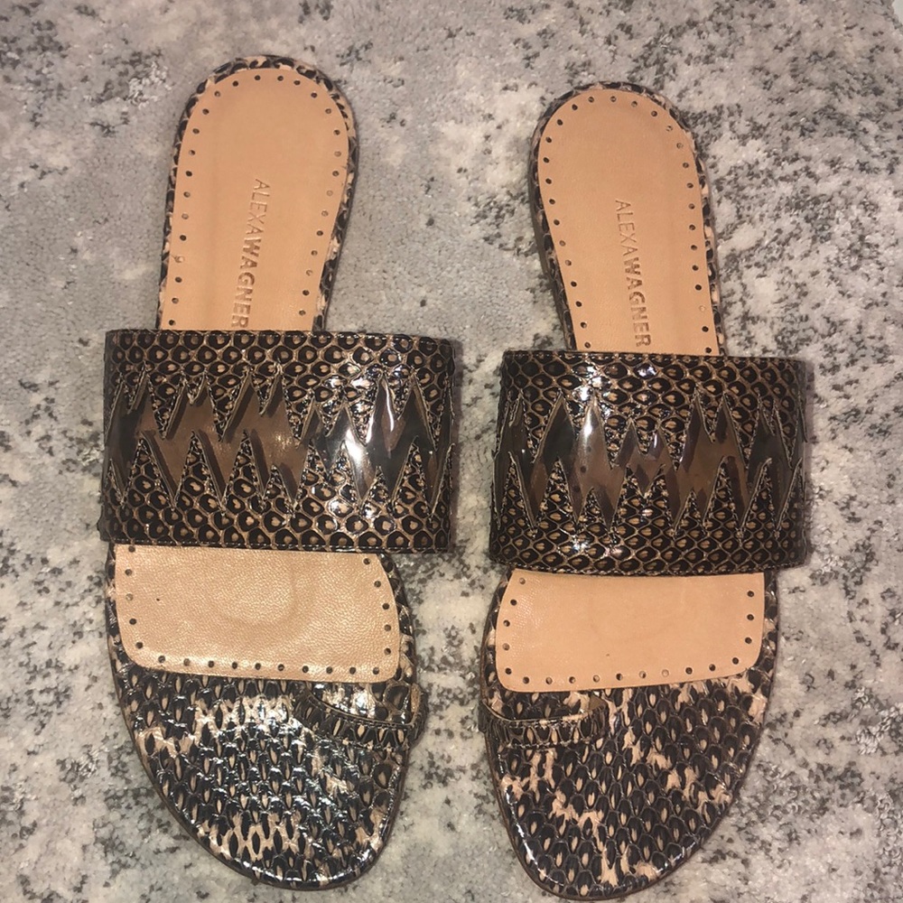 Leather snakeskin flip flops